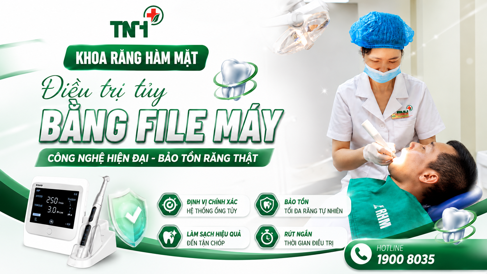 ĐIỀU TRỊ TỦY BẰNG FILE MÁY – GIẢI PHÁP BẢO TỒN RĂNG THẬT AN TOÀN, HIỆU QUẢ TẠI BỆNH VIỆN TNH PHỔ YÊN