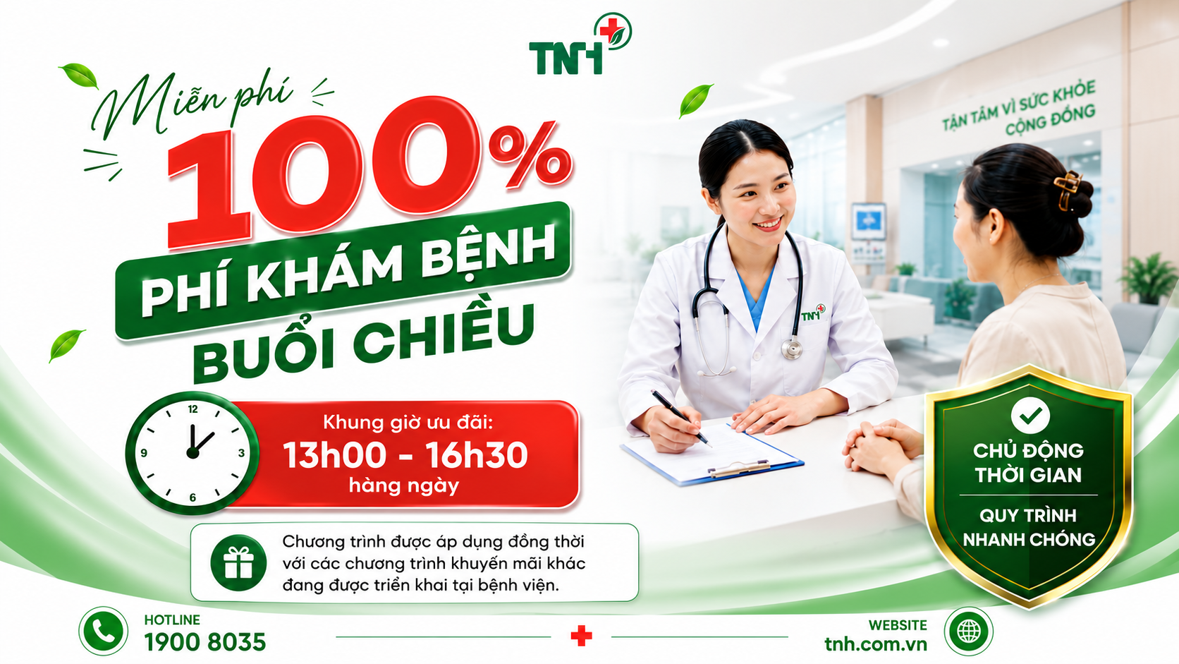 Hệ thống Bệnh viện TNH triển khai chương trình miễn phí 100% tiền khám buổi chiều