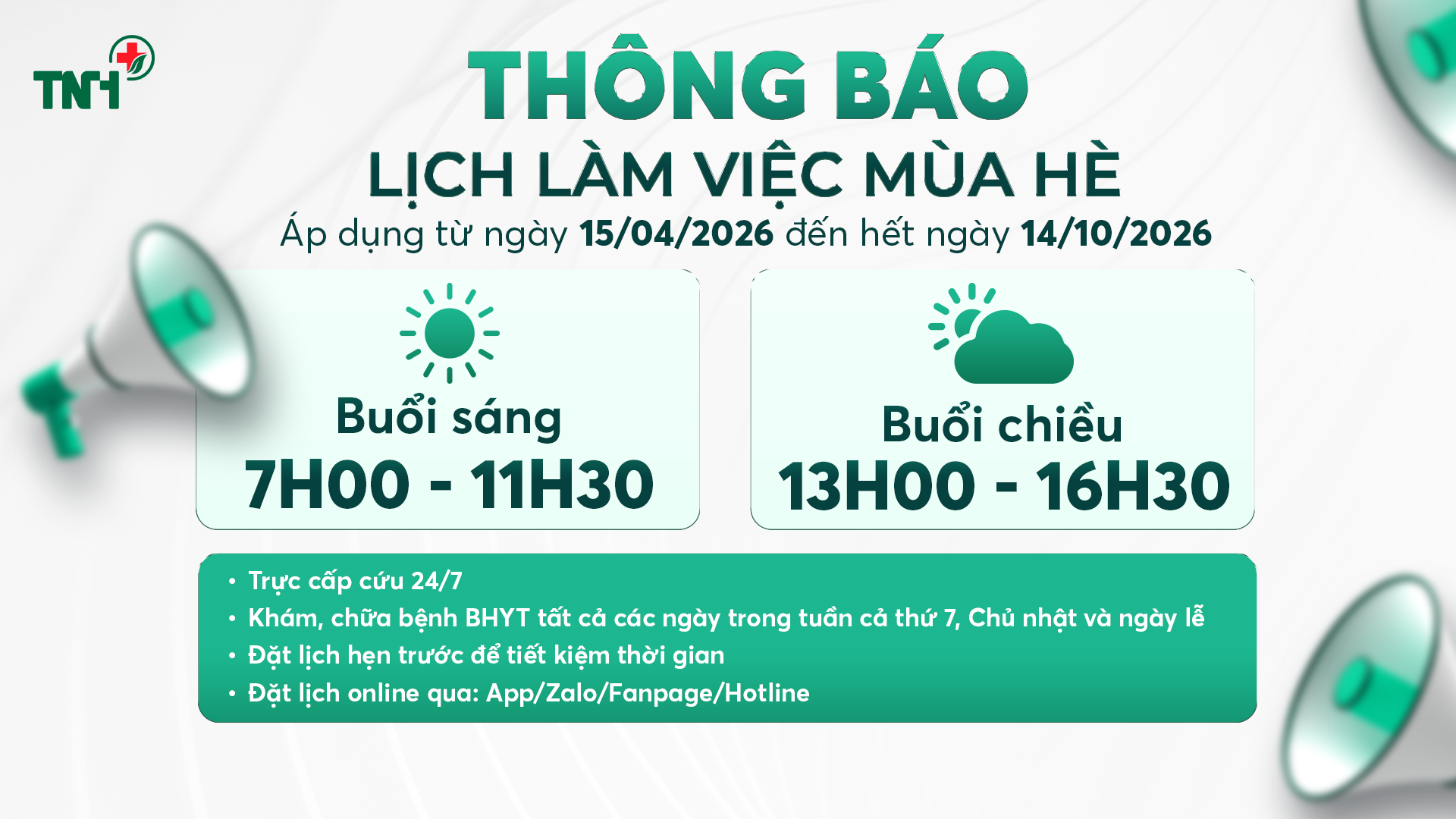 THÔNG BÁO THỜI GIAN LÀM VIỆC MÙA HÈ 2026
