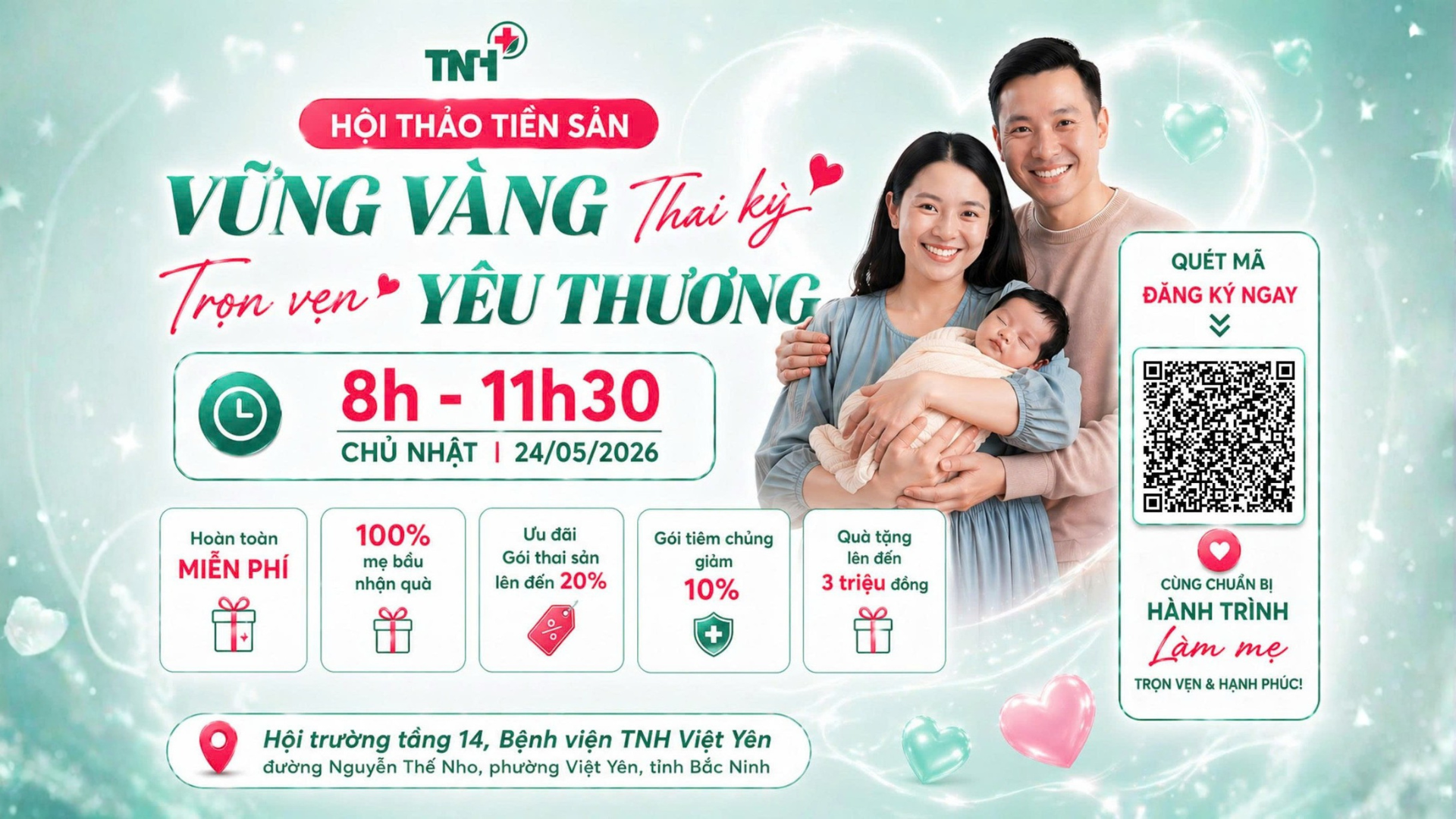 HỘI THẢO TIỀN SẢN MIỄN PHÍ “VỮNG VÀNG THAI KỲ – TRỌN VẸN YÊU THƯƠNG” TẠI BỆNH VIỆN TNH VIỆT YÊN